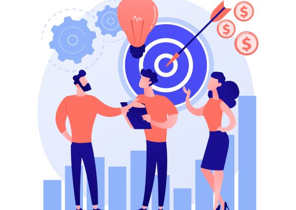 Startup, rocket launch, project start. Setting business, company founding. Teamwork, cooperation, partnership. Businesspeople cartoon characters. Vector isolated concept metaphor illustration.